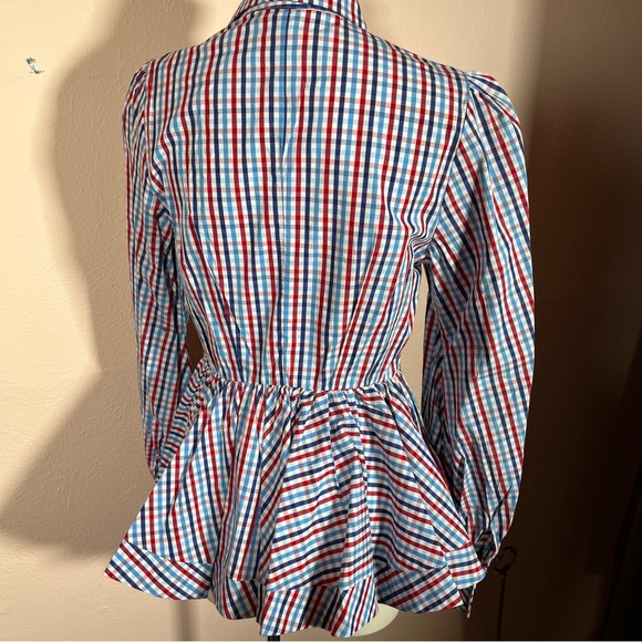 Greyson Tops - Greyson Gingham puff sleeve Peplum Feminine Western Buttondown shirt